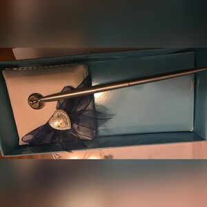 Silver Wedding Guestbook Pen with Blue Heart Embellishment